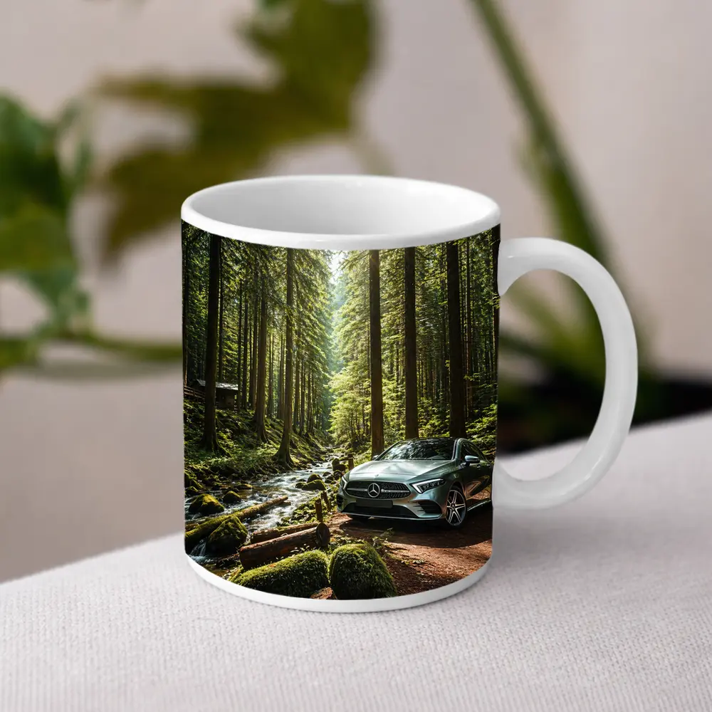 Mercedes A Class Silver Forest Stream Scene – Mugs