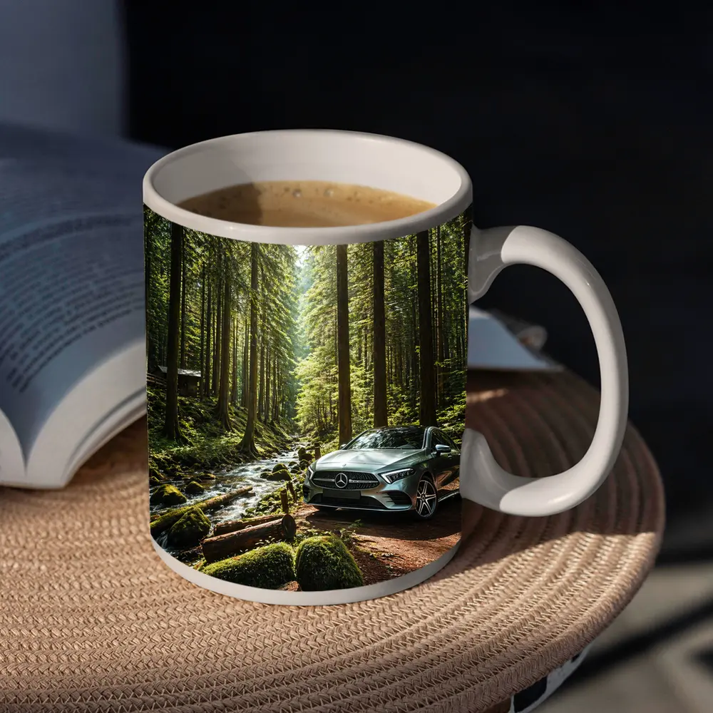 Mercedes A Class Silver Forest Stream Scene – Mugs