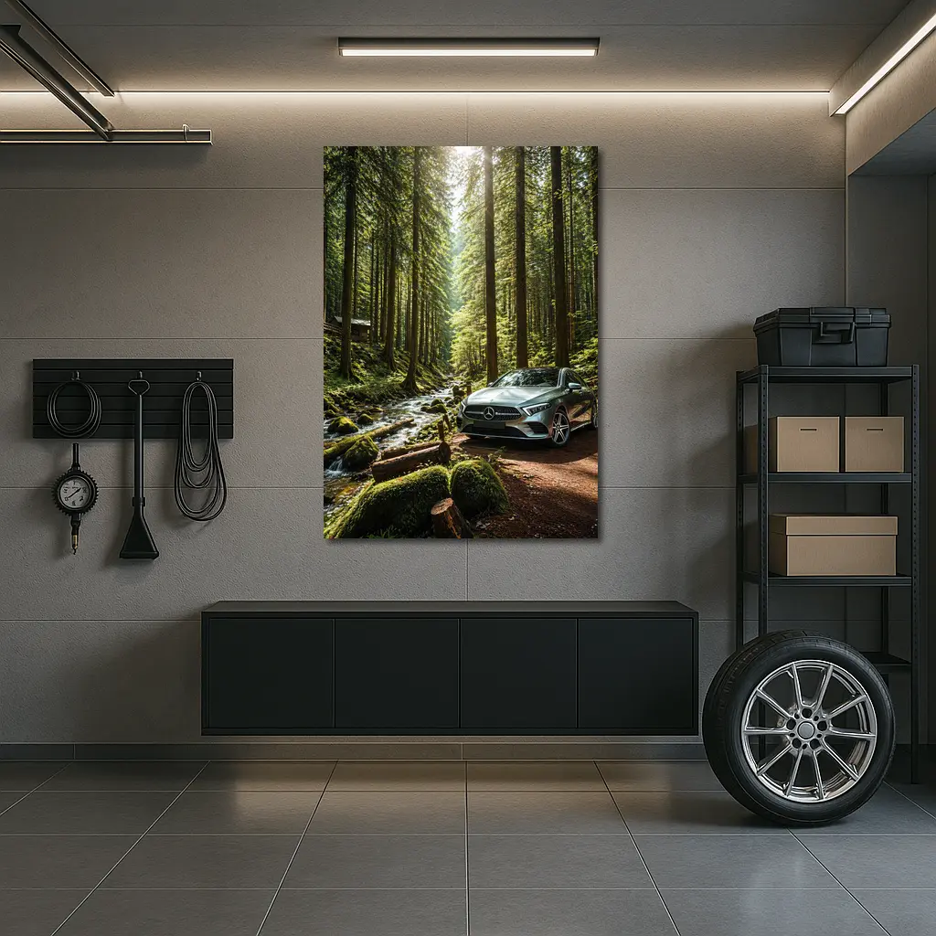 Mercedes A Class Silver Forest Stream Scene – Wall Art