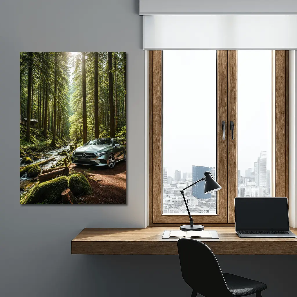 Mercedes A Class Silver Forest Stream Scene – Wall Art