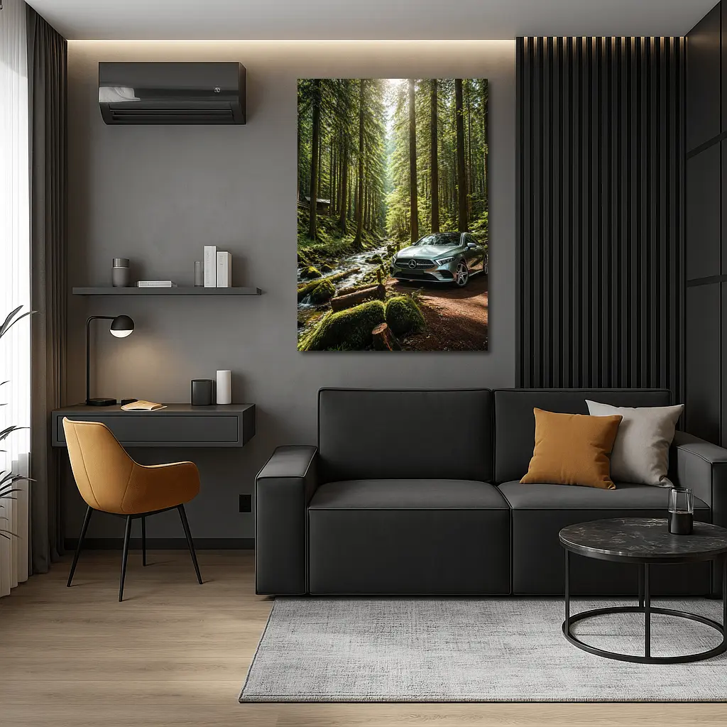 Mercedes A Class Silver Forest Stream Scene – Wall Art