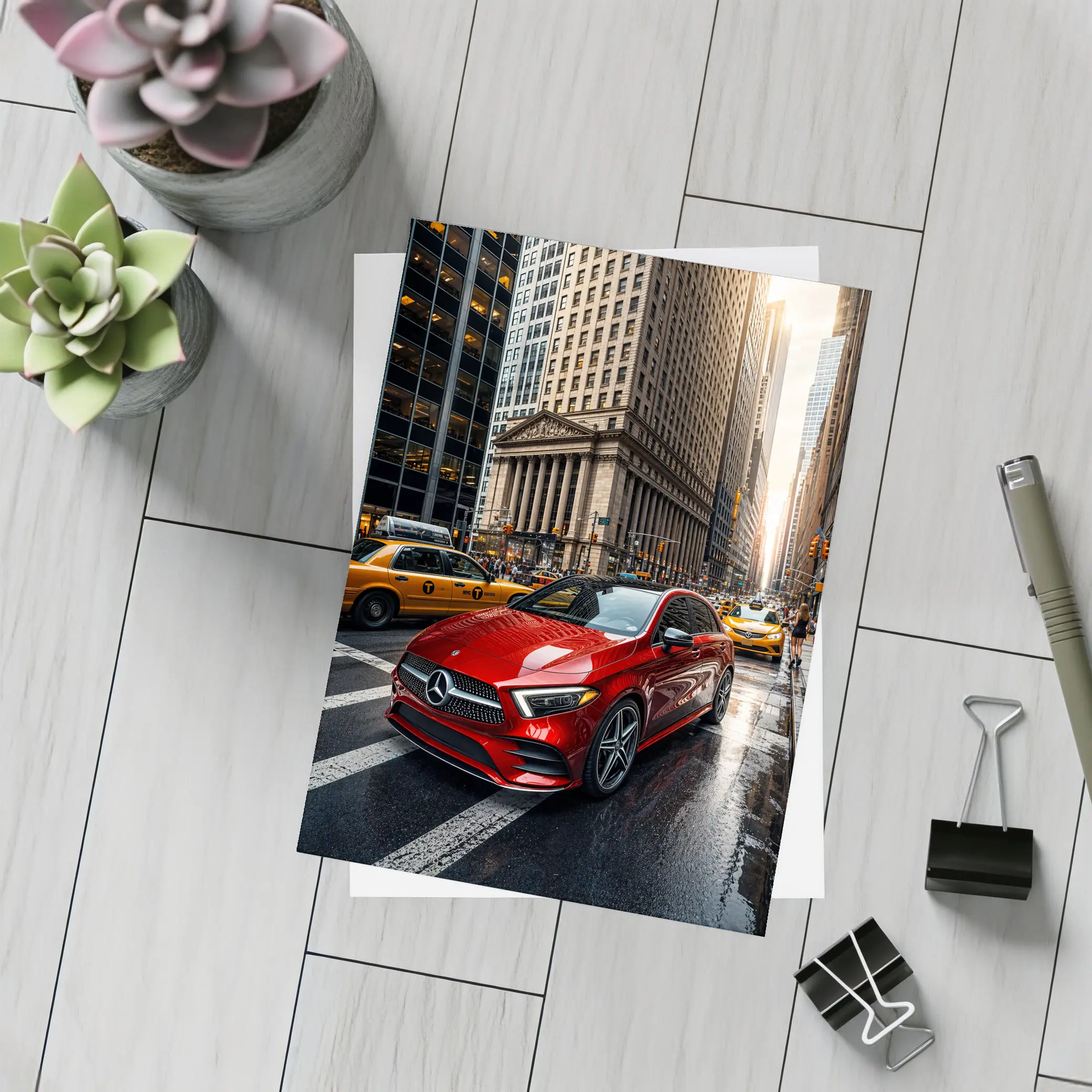 Mercedes Benz A Class Red New York City – Postcards