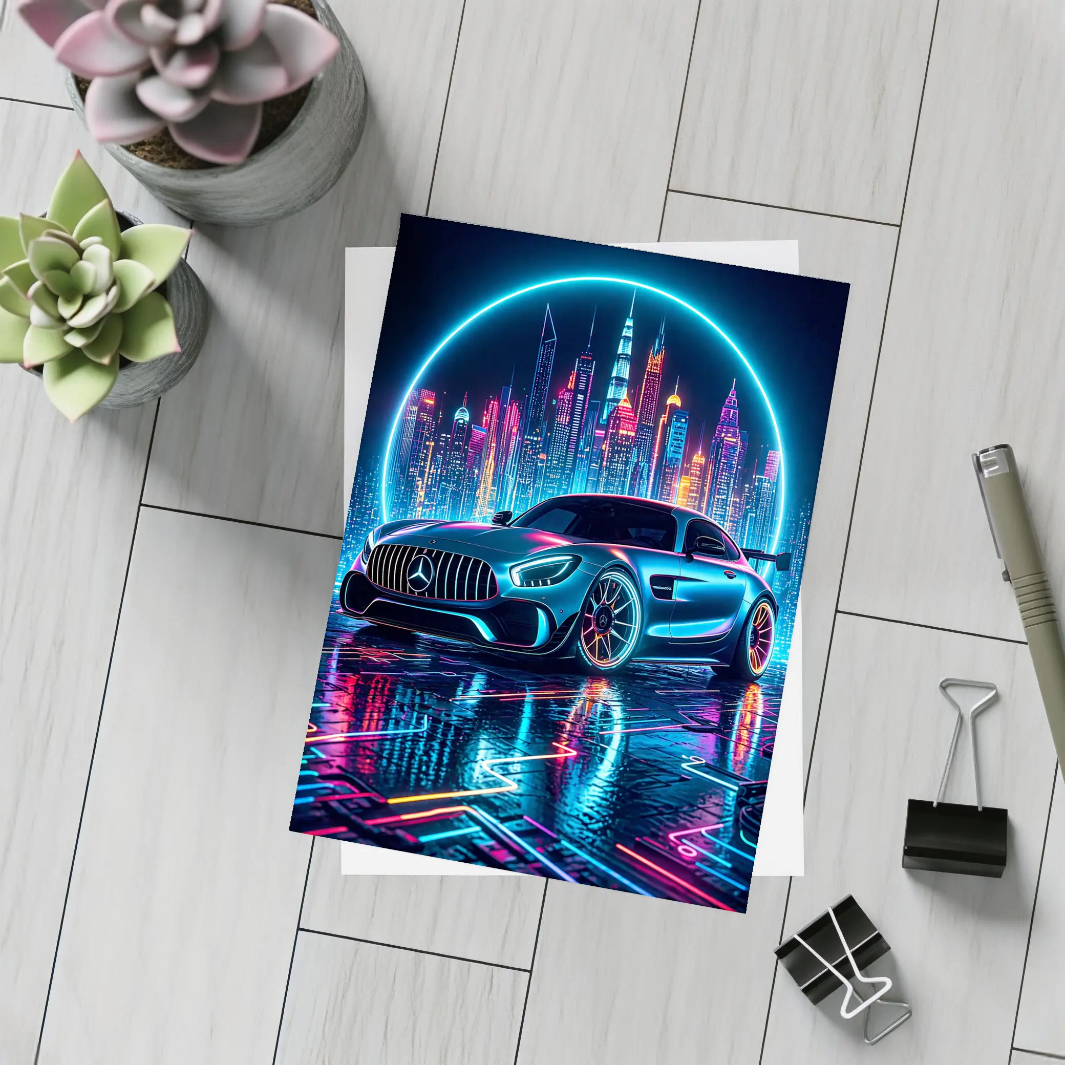 Mercedes AMG GT Neon City Night Art – Postcards