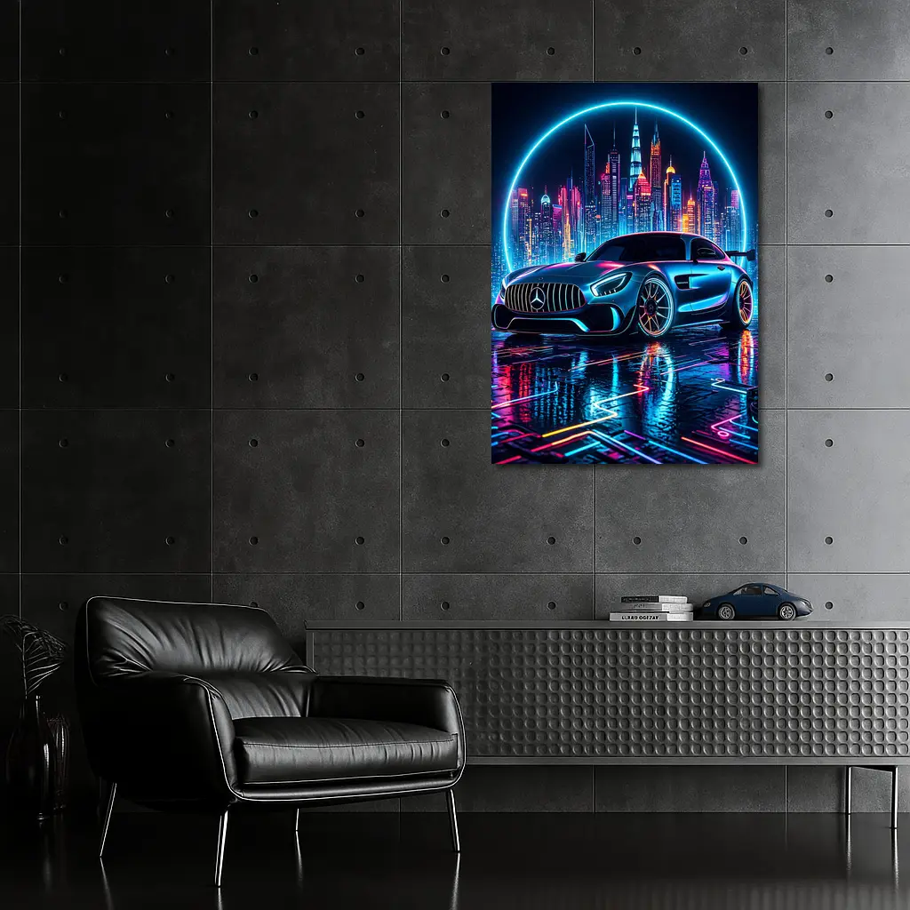 Mercedes AMG GT Neon City Night Art – Wall Art