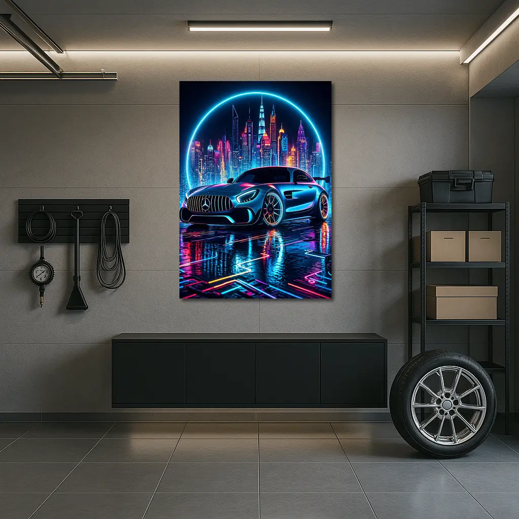 Mercedes AMG GT Neon City Night Art – Wall Art