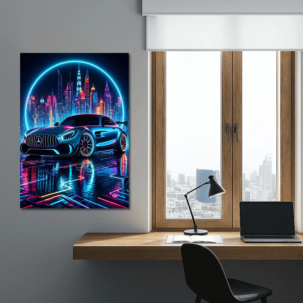Mercedes AMG GT Neon City Night Art – Wall Art