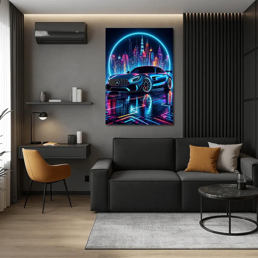 Mercedes AMG GT Neon City Night Art – Wall Art