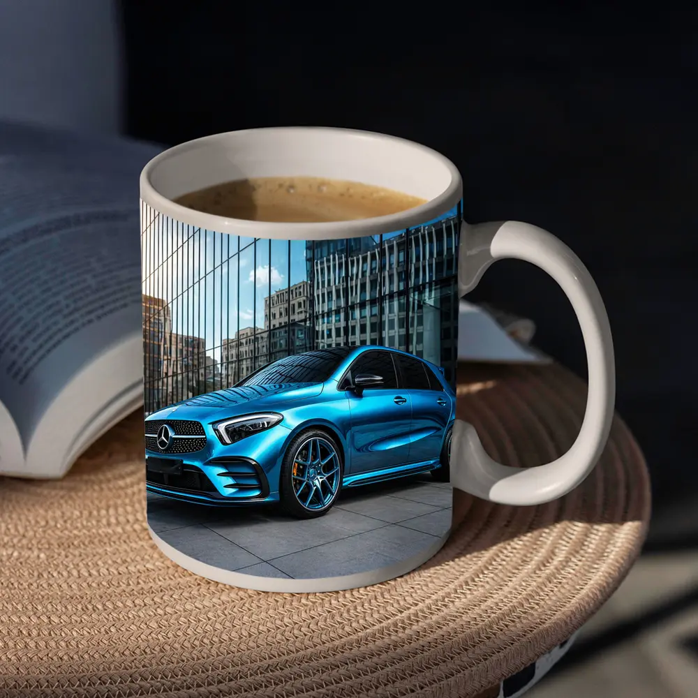Mercedes Benz B Class Blue Urban Setting – Mugs