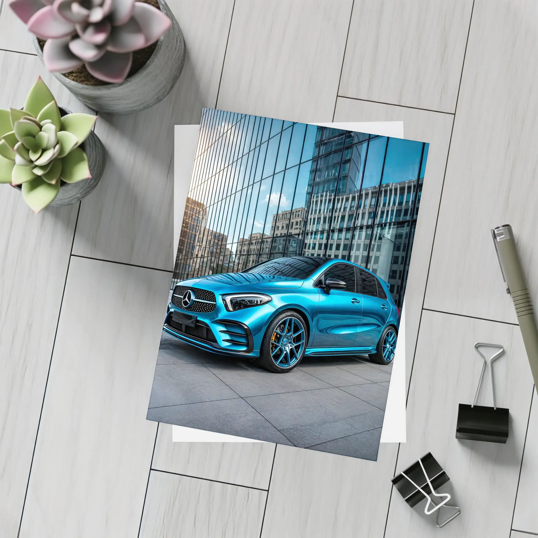 Mercedes Benz B Class Blue Urban Setting – Postcards