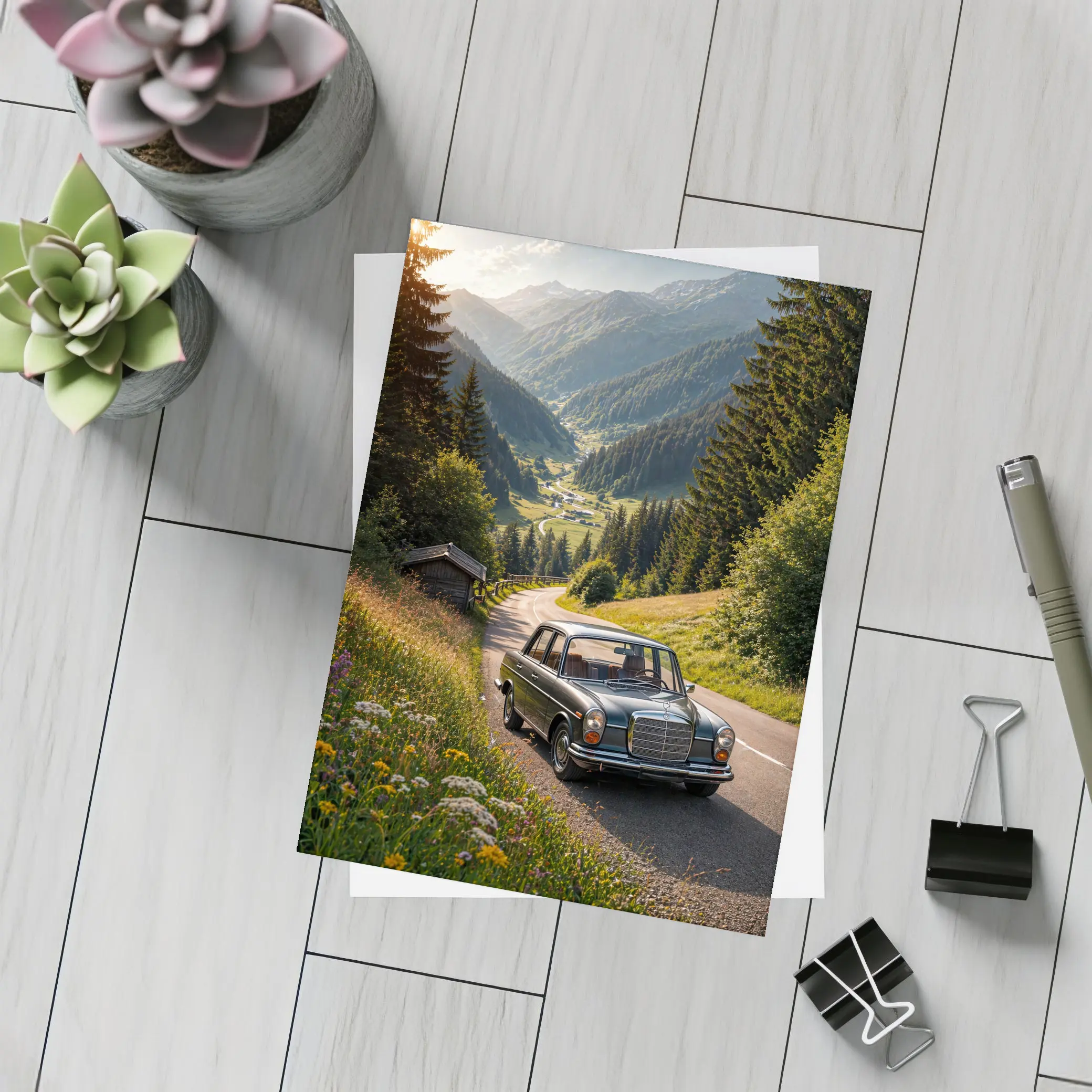 Classic Mercedes Benz Mountain Road Alpine Valley – Postcards