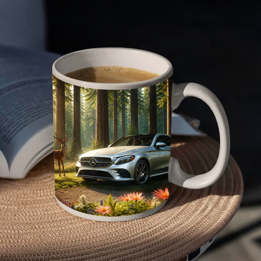 Mercedes C Class Silver Sedan Forest Deer – Mugs