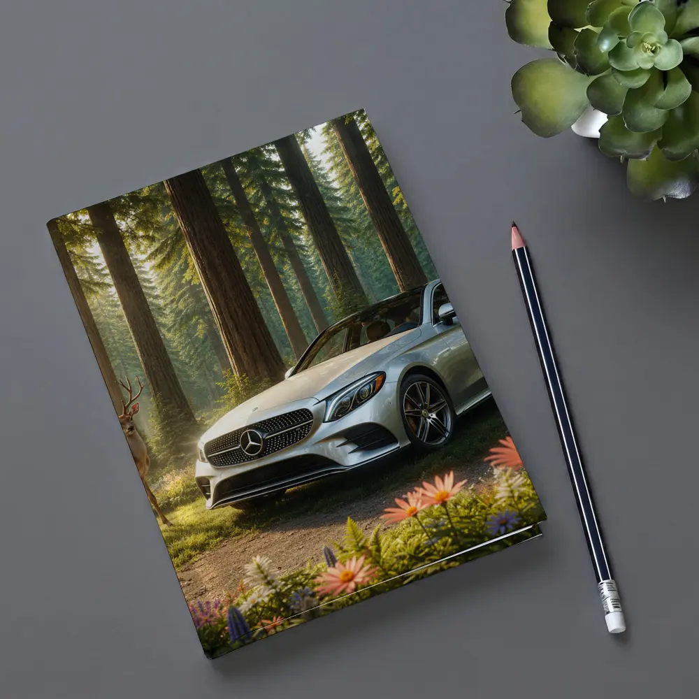 Mercedes C Class Silver Sedan Forest Deer – Notebooks