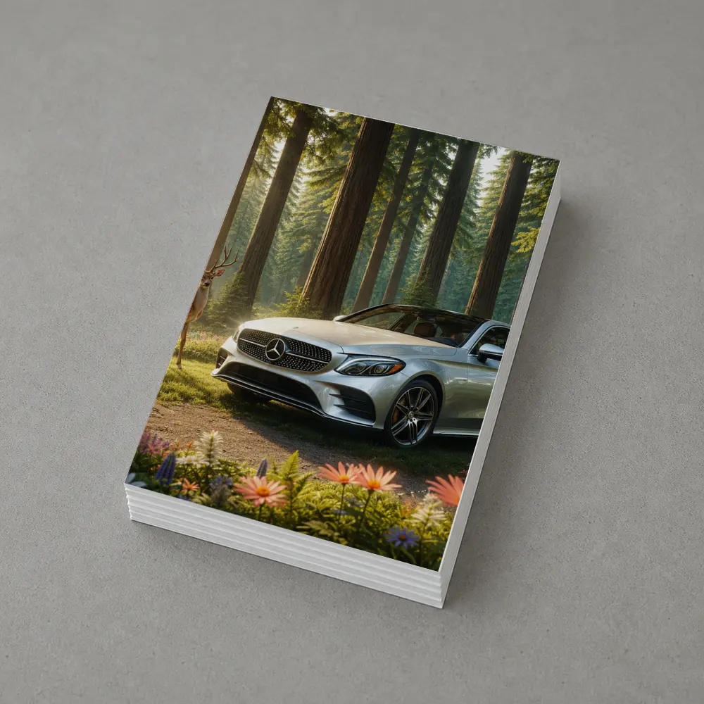 Mercedes C Class Silver Sedan Forest Deer – Postcards