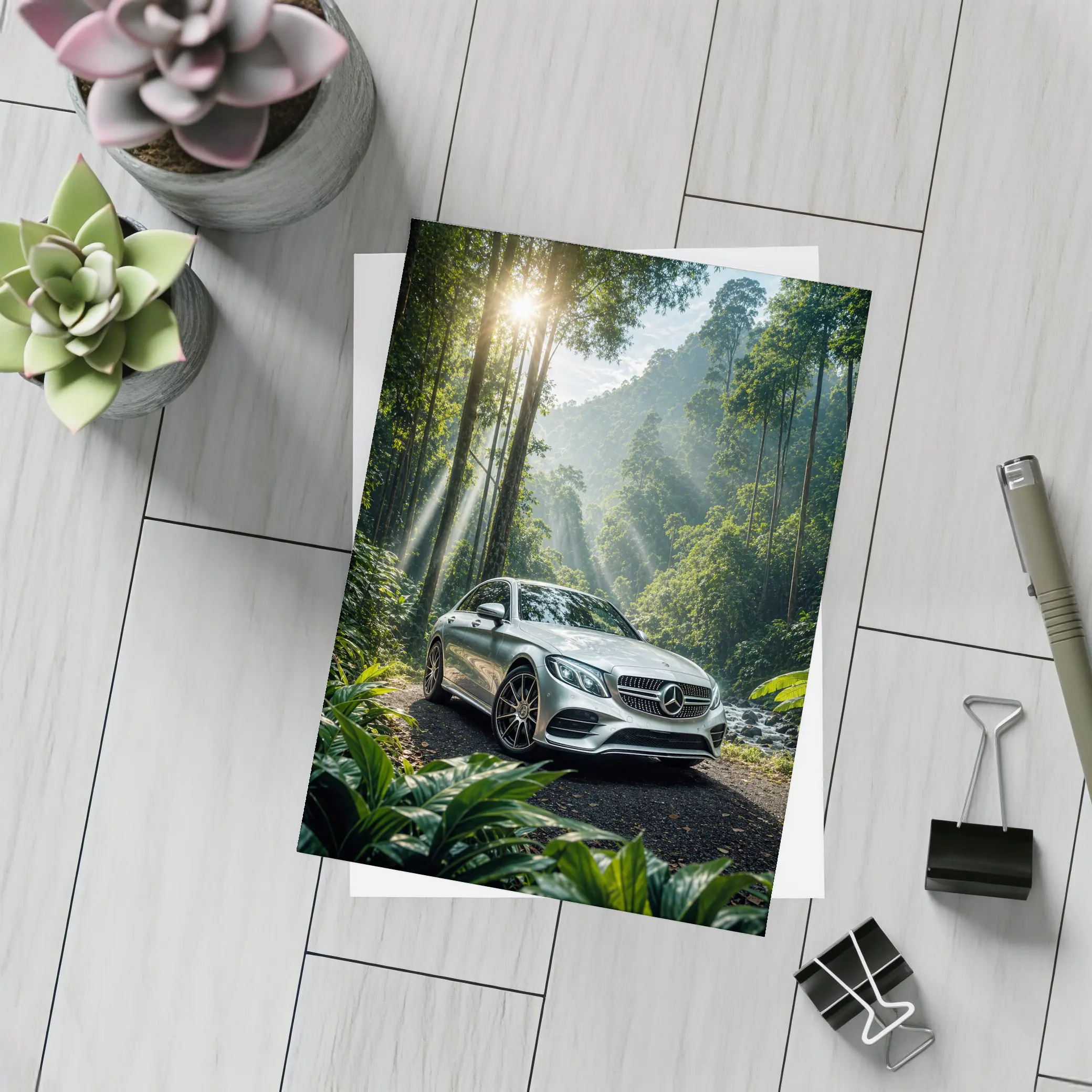 Mercedes C Class Silver Forest Sunlight – Postcards