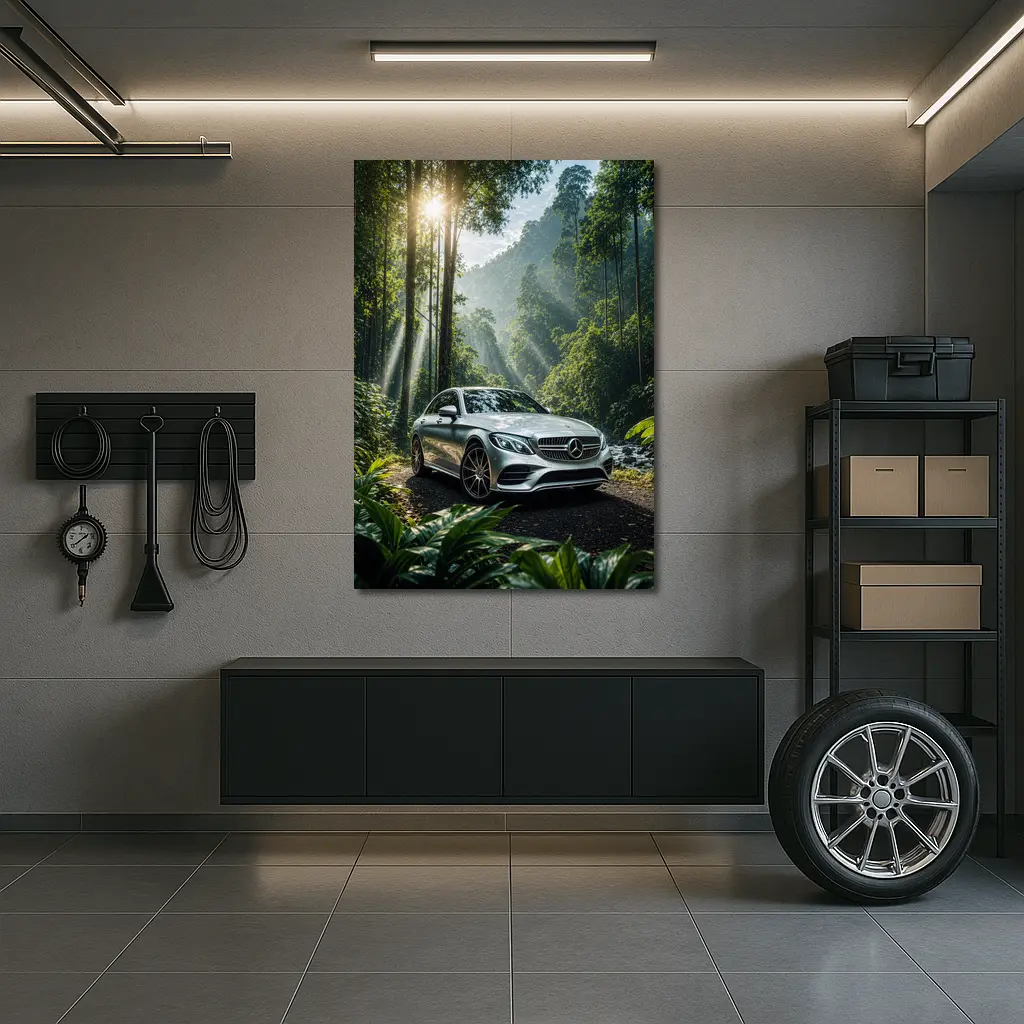 Mercedes C Class Silver Forest Sunlight – Wall Art