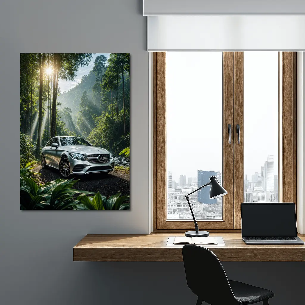 Mercedes C Class Silver Forest Sunlight – Wall Art