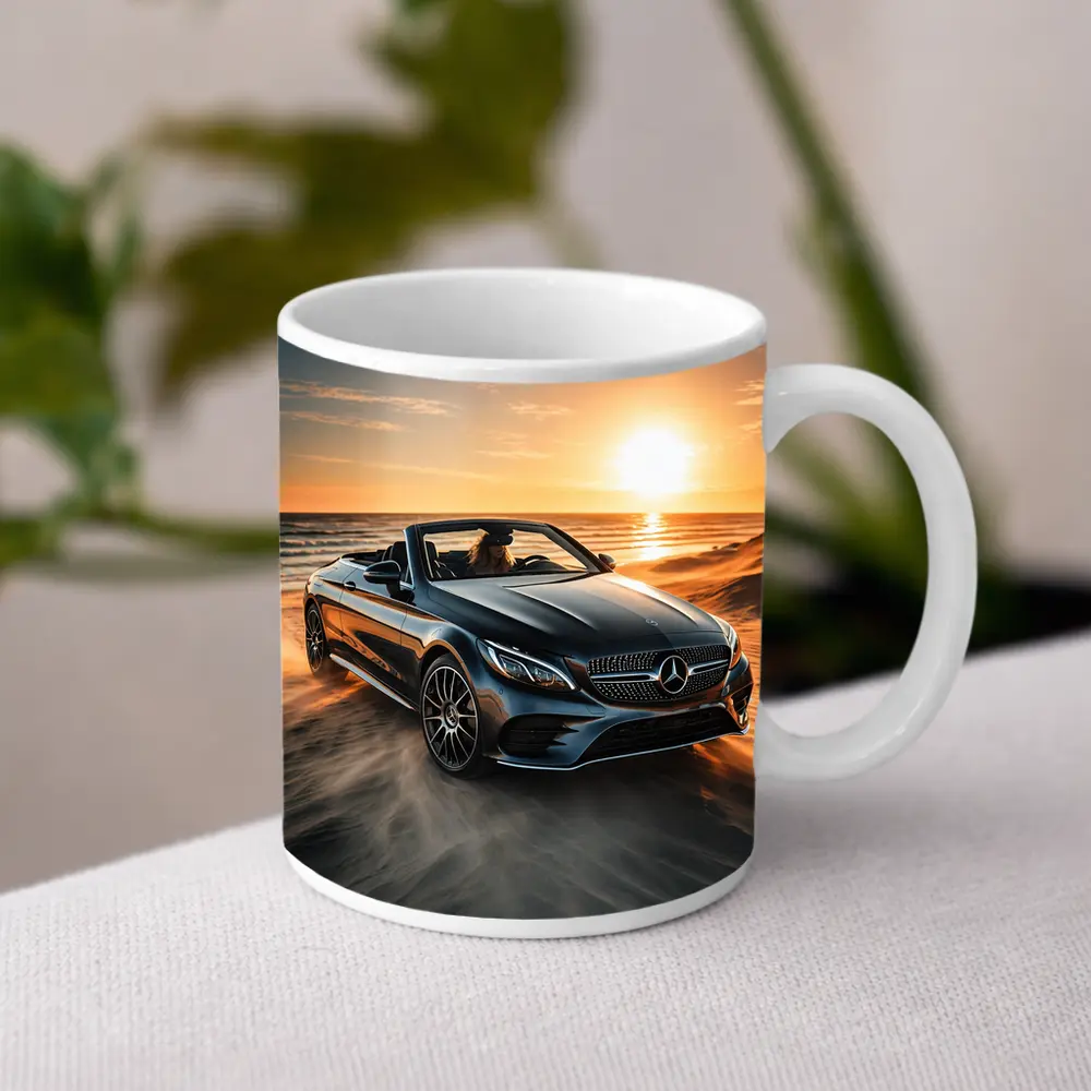 Mercedes C Class Cabriolet Sandy Beach Sunset – Mugs