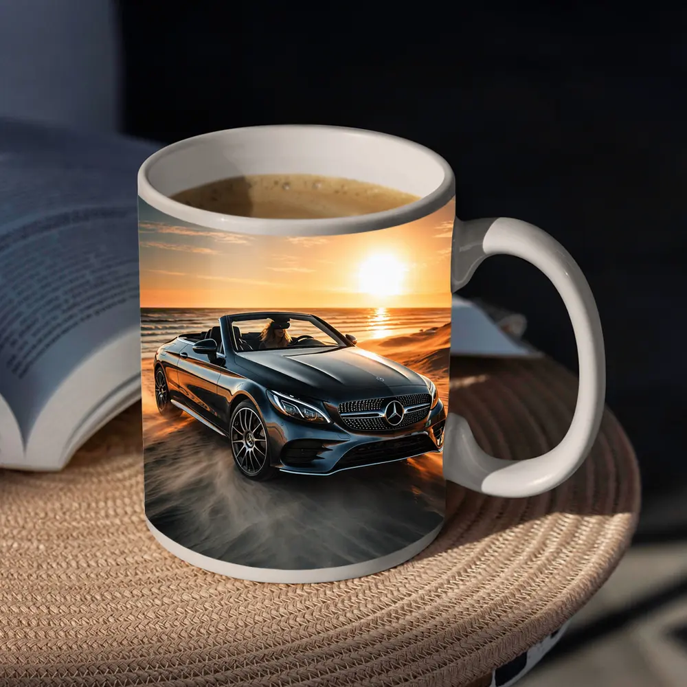 Mercedes C Class Cabriolet Sandy Beach Sunset – Mugs