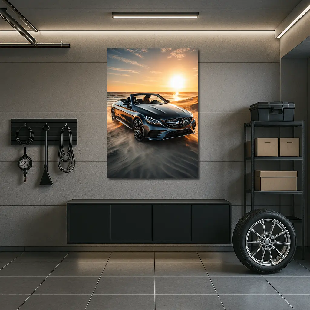 Mercedes C Class Cabriolet Sandy Beach Sunset – Wall Art