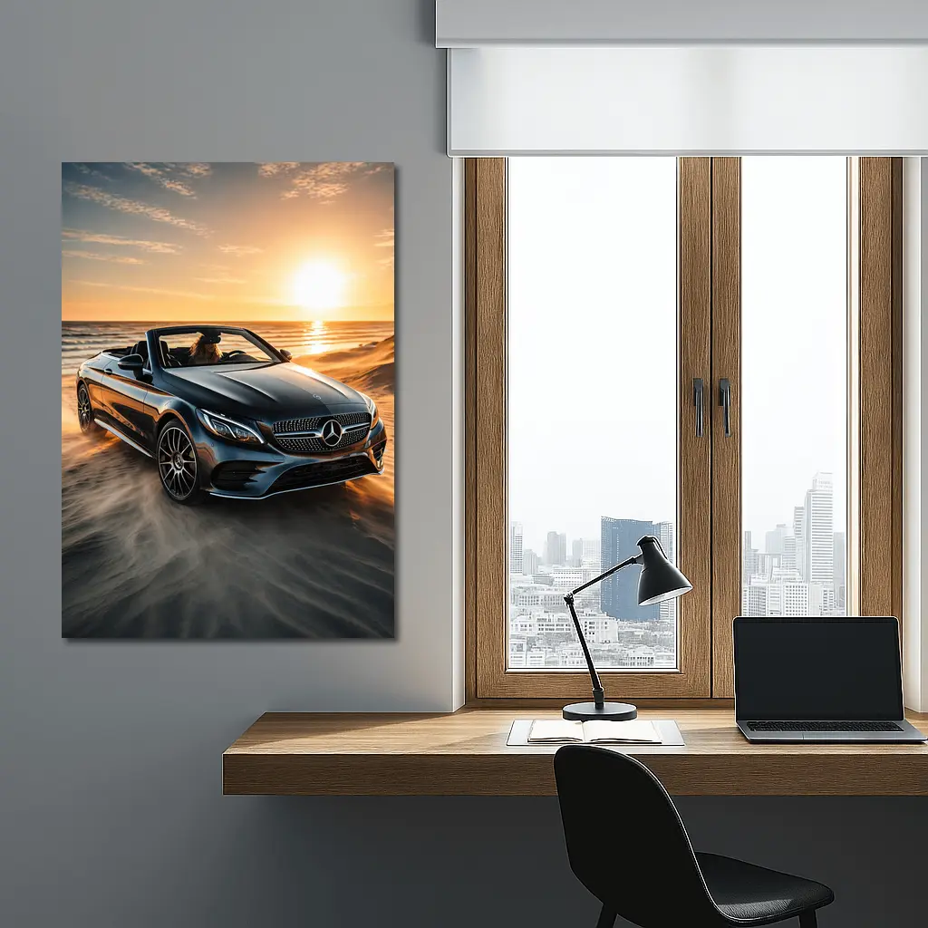 Mercedes C Class Cabriolet Sandy Beach Sunset – Wall Art