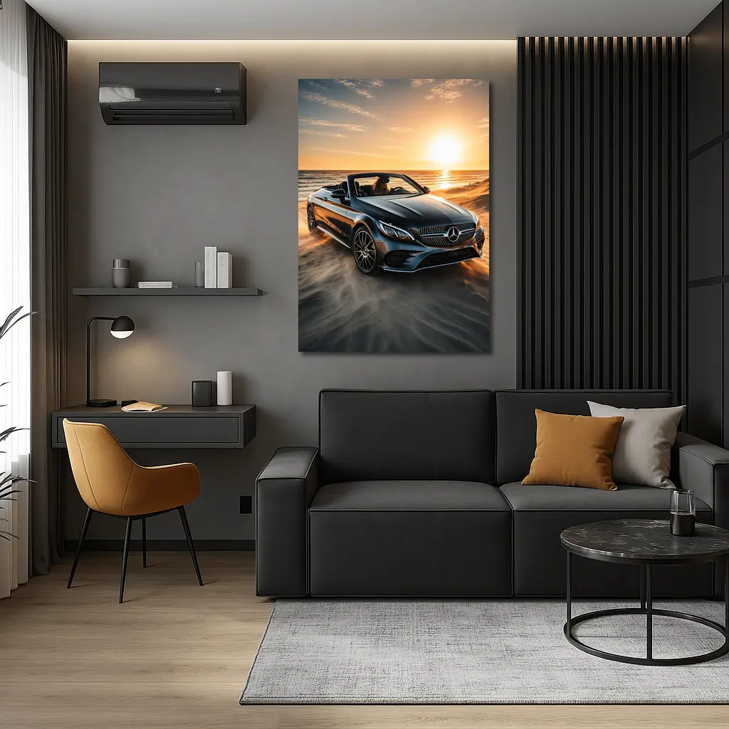 Mercedes C Class Cabriolet Sandy Beach Sunset – Wall Art