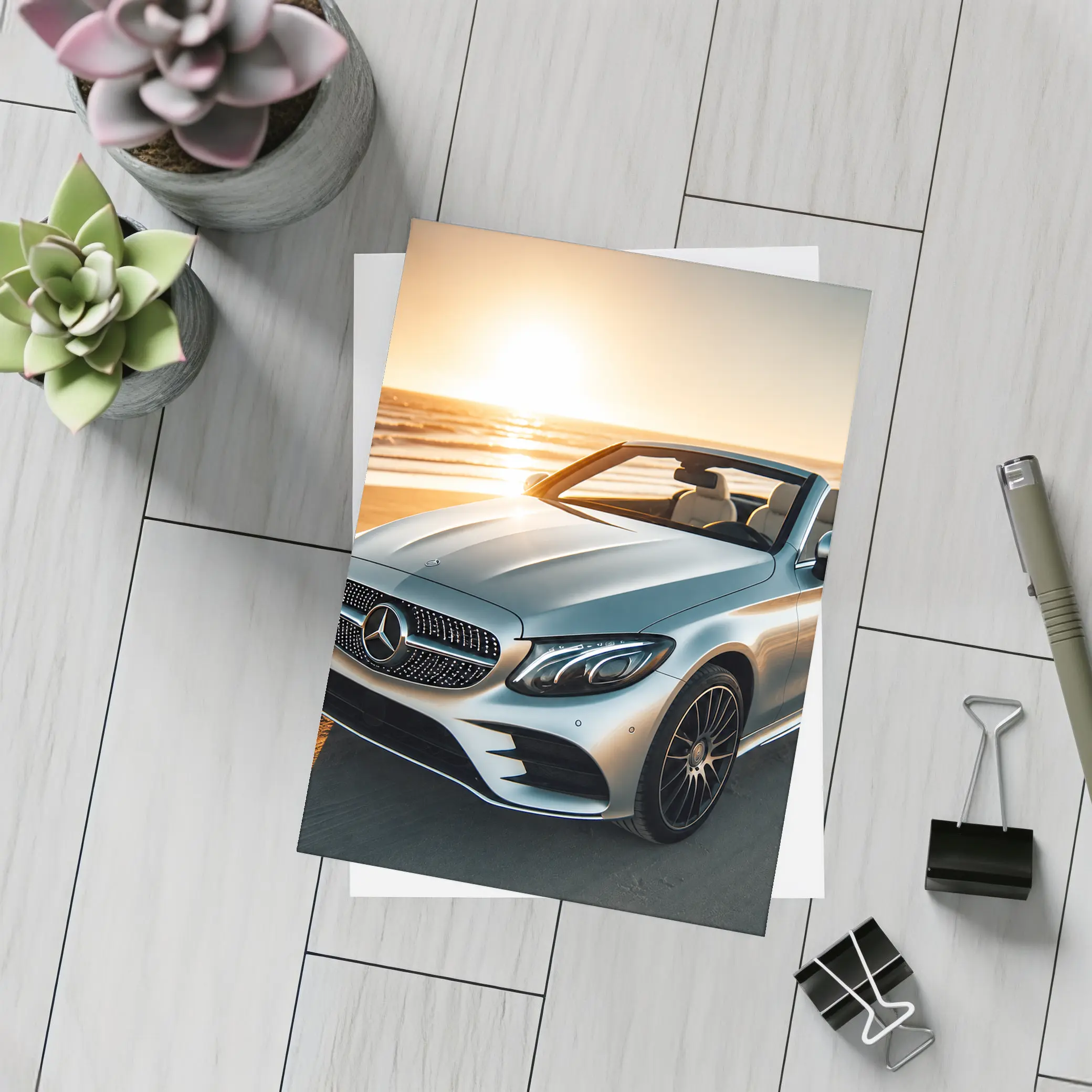 Mercedes C Class Cabriolet Beach Sunset – Postcards