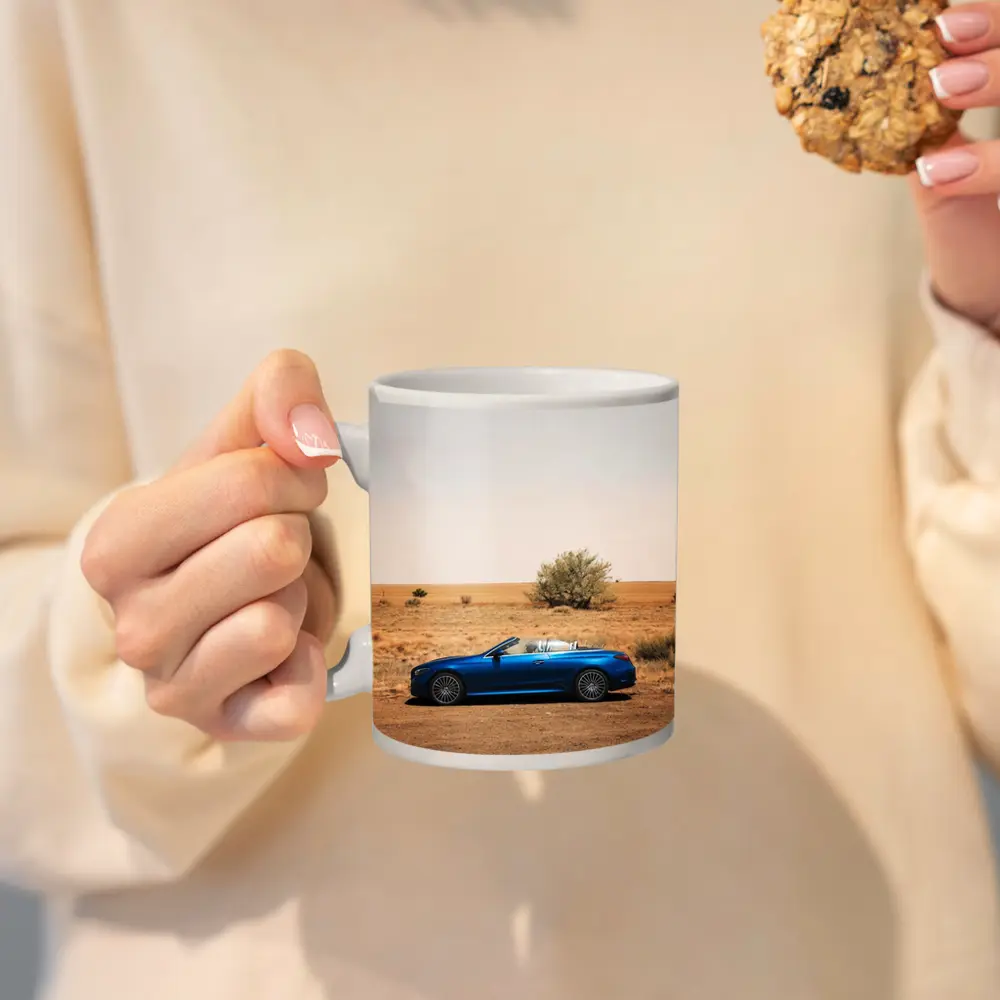 Mercedes CLE Cabriolet Blue Desert Landscape – Mugs
