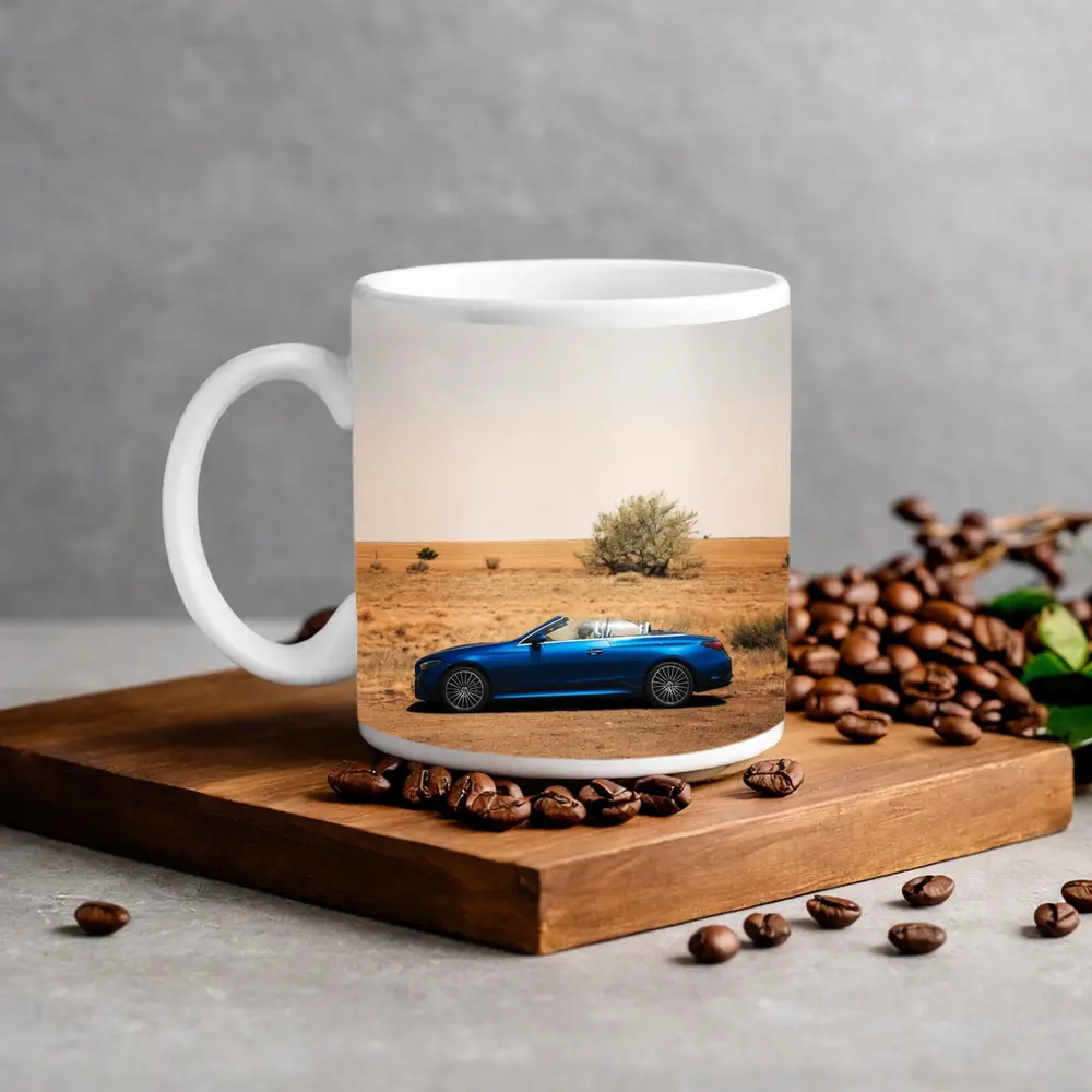 Mercedes CLE Cabriolet Blue Desert Landscape – Mugs
