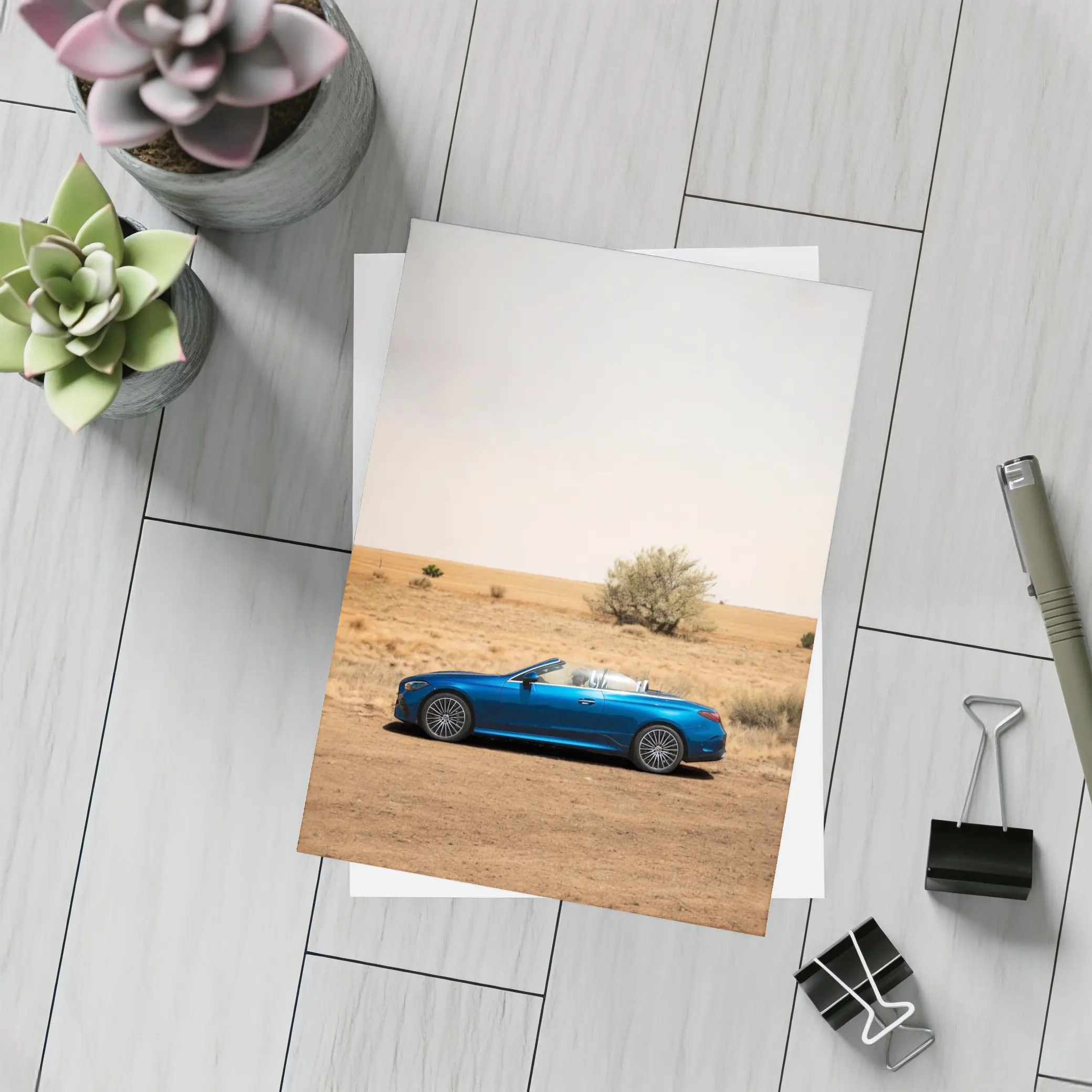 Mercedes CLE Cabriolet Blue Desert Landscape – Postcards