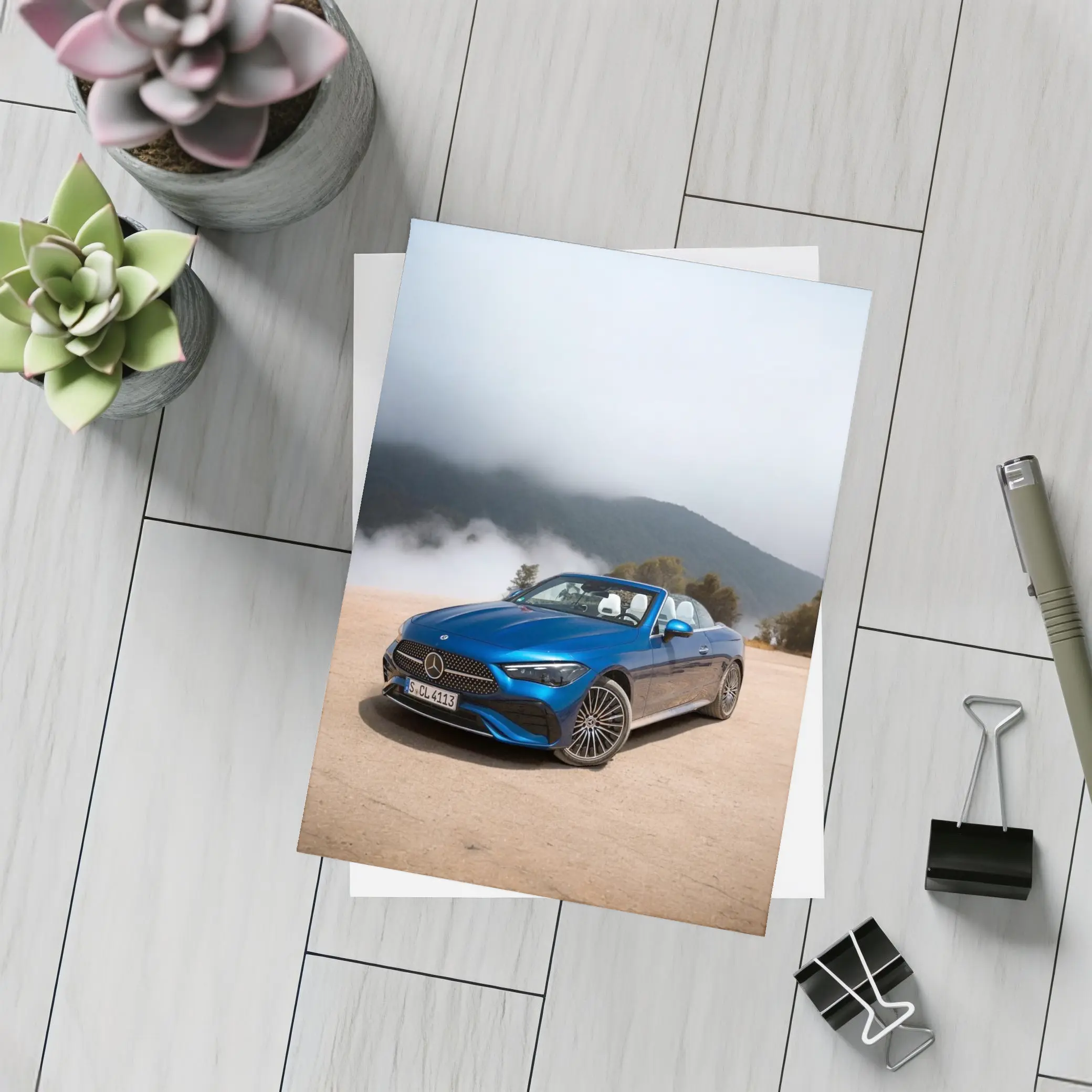 Mercedes CLE Cabriolet Blue Misty Mountains – Postcards