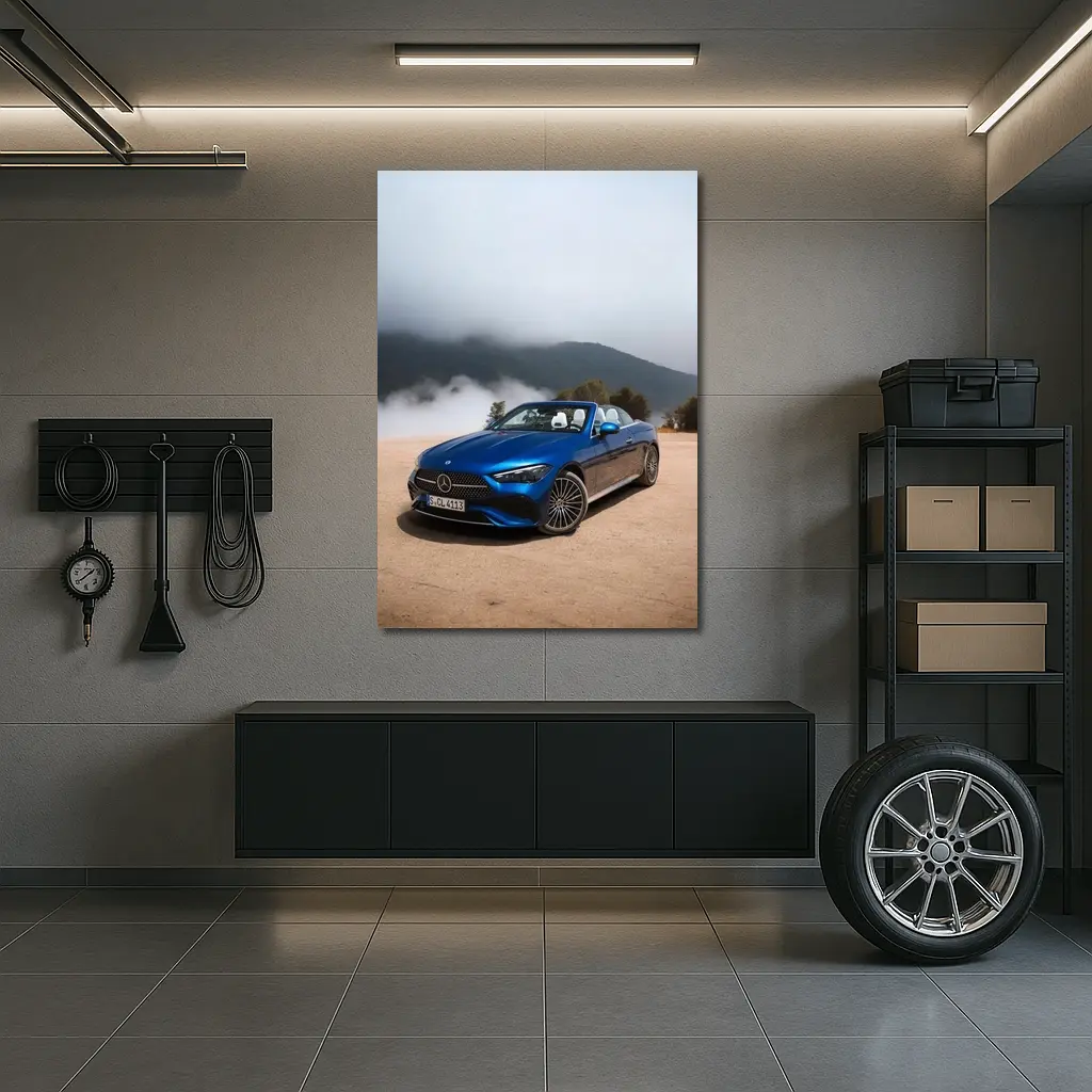Mercedes CLE Cabriolet Blue Misty Mountains – Wall Art