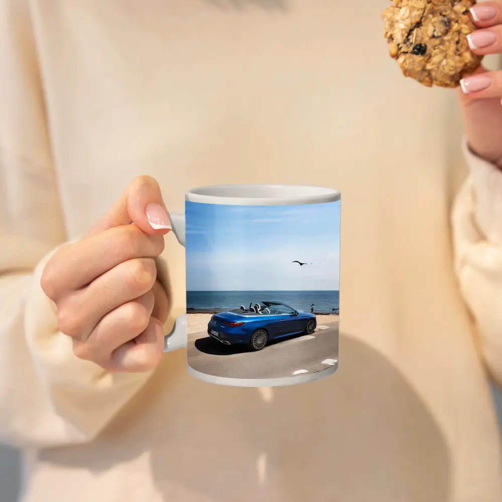 Mercedes CLE Cabriolet Blue Coastal Road Drive – Mugs