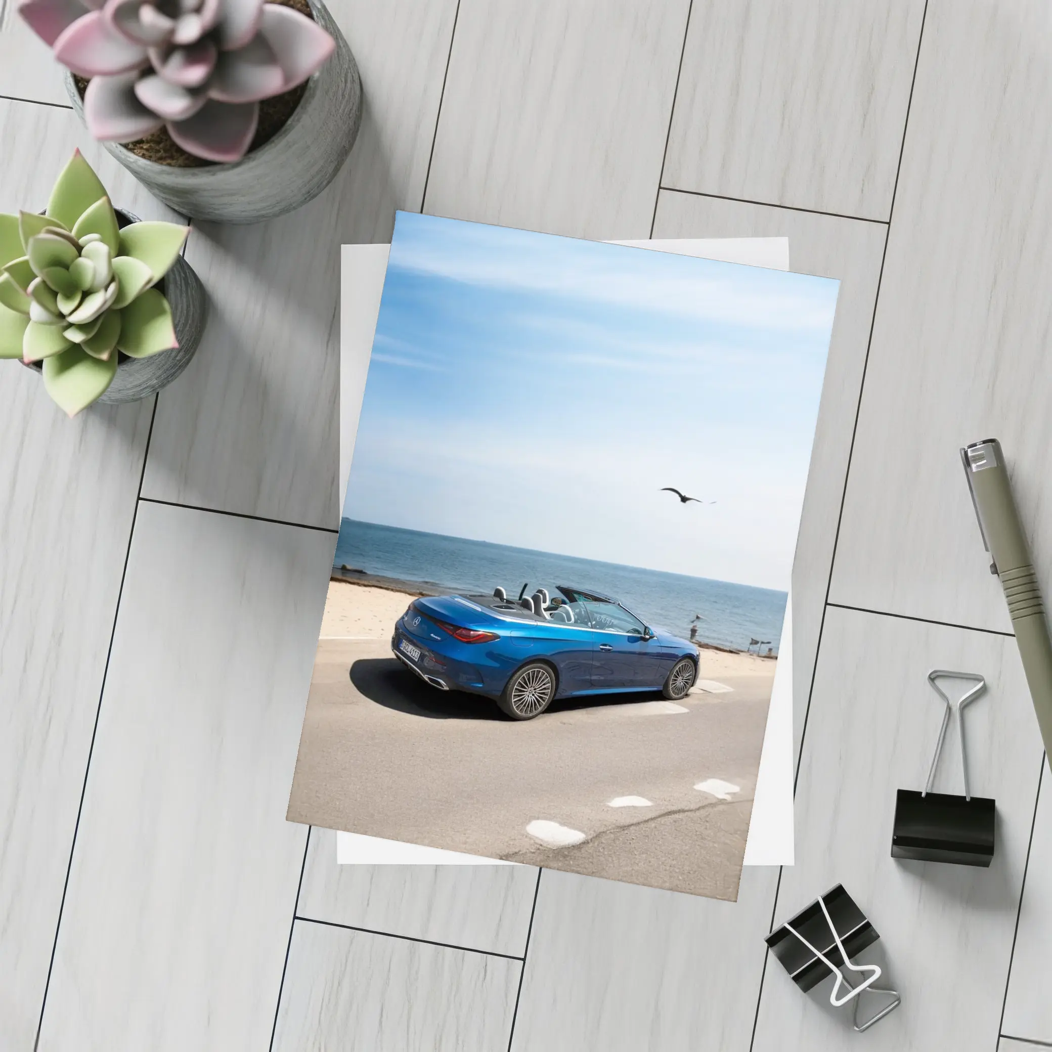 Mercedes CLE Cabriolet Blue Coastal Road Drive – Postcards