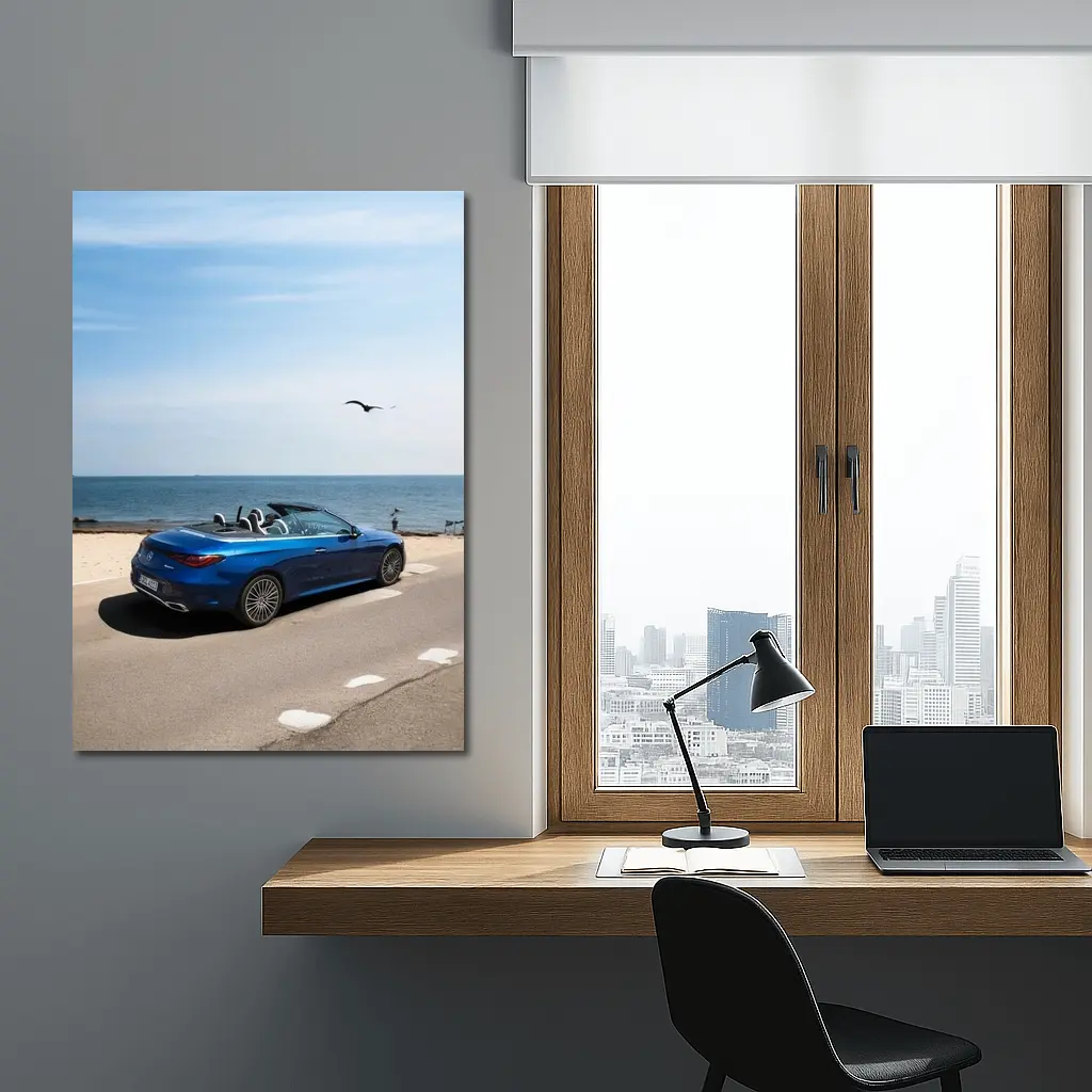 Mercedes CLE Cabriolet Blue Coastal Road Drive – Wall Art