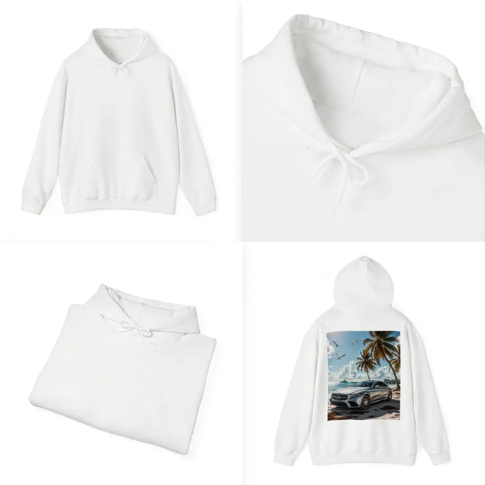 Mercedes CLS Silver Sedan Beach Palm Trees – Hoodies