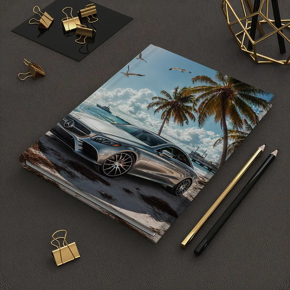 Mercedes CLS Silver Sedan Beach Palm Trees – Notebooks