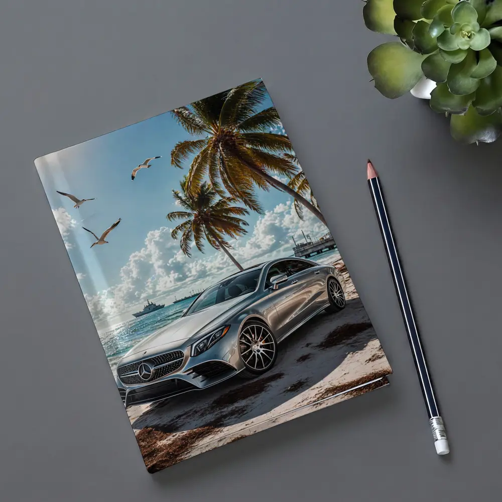 Mercedes CLS Silver Sedan Beach Palm Trees – Notebooks
