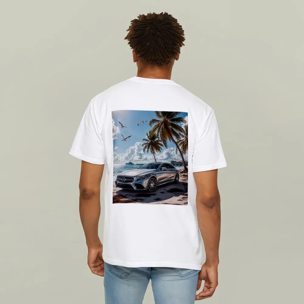 Mercedes CLS Silver Sedan Beach Palm Trees – T-Shirts