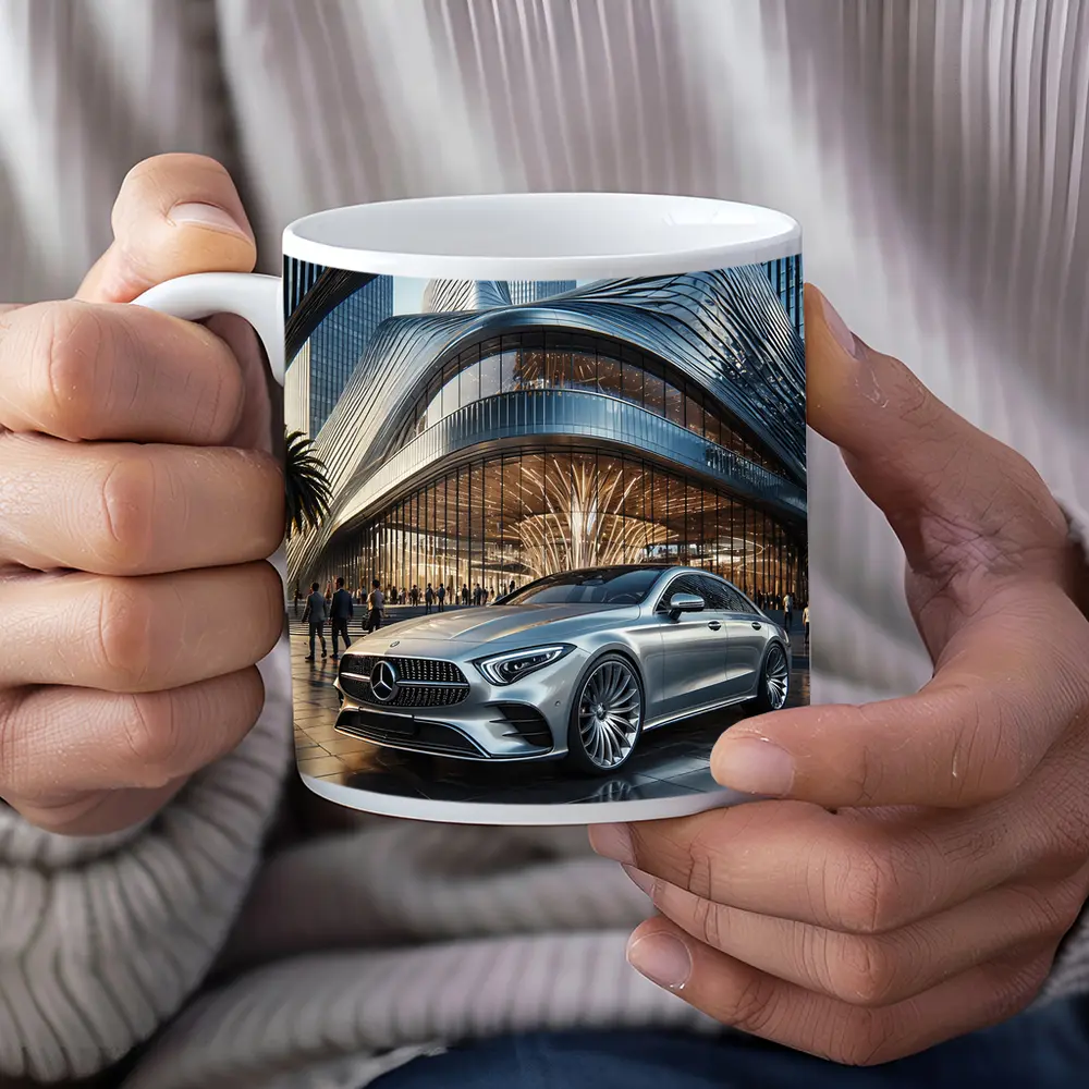 Mercedes CLS Silver Outside Luxury Architecture – Mugs
