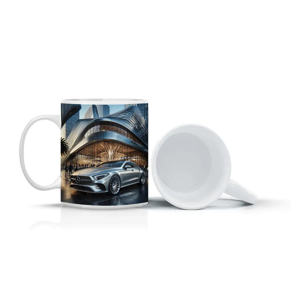Mercedes CLS Silver Outside Luxury Architecture – Mugs