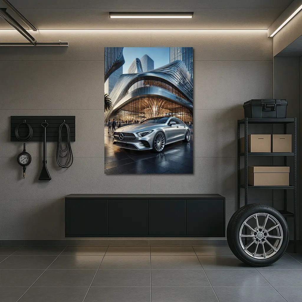 Mercedes CLS Silver Outside Luxury Architecture – Wall Art
