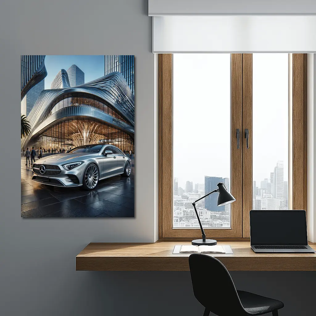 Mercedes CLS Silver Outside Luxury Architecture – Wall Art