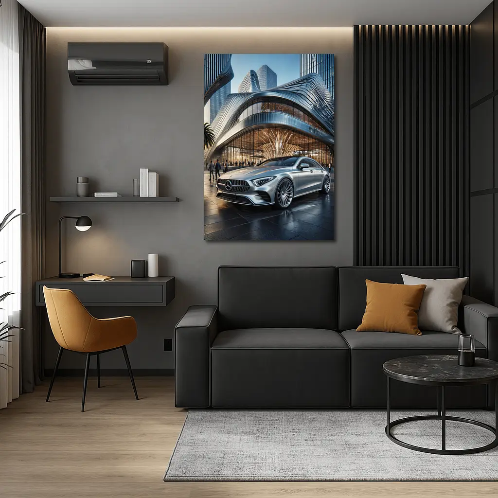 Mercedes CLS Silver Outside Luxury Architecture – Wall Art