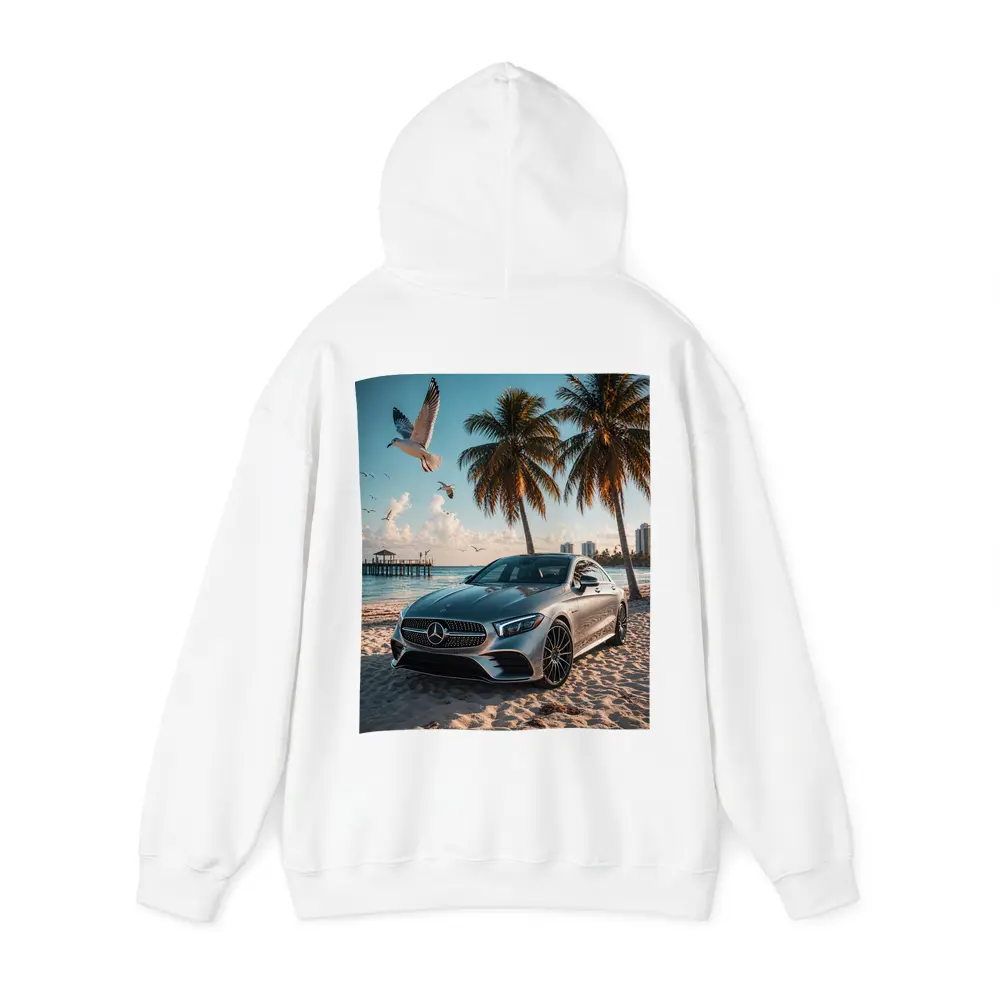 Mercedes CLS Parked on Sunny Beach – Hoodies