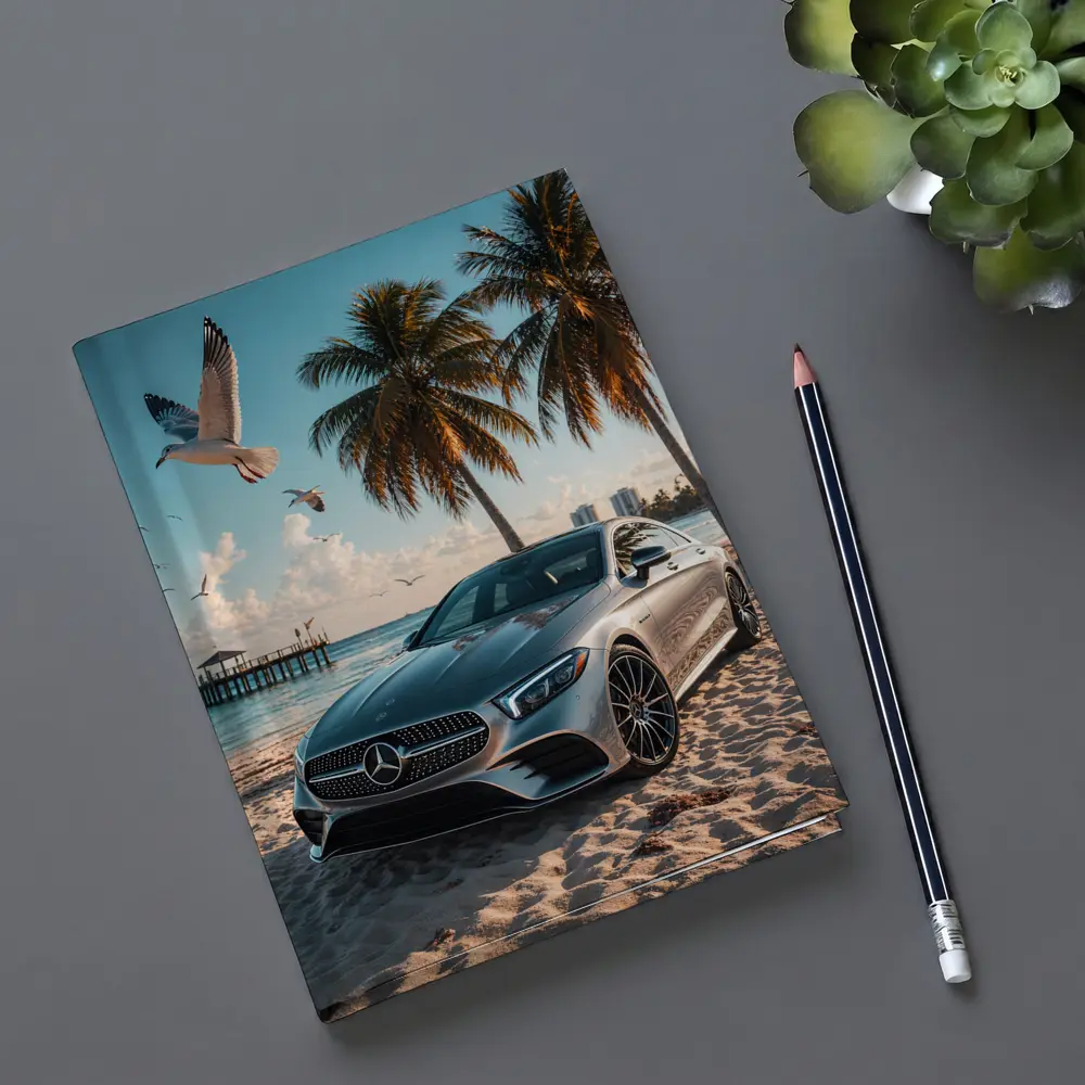Mercedes CLS Parked on Sunny Beach – Notebooks