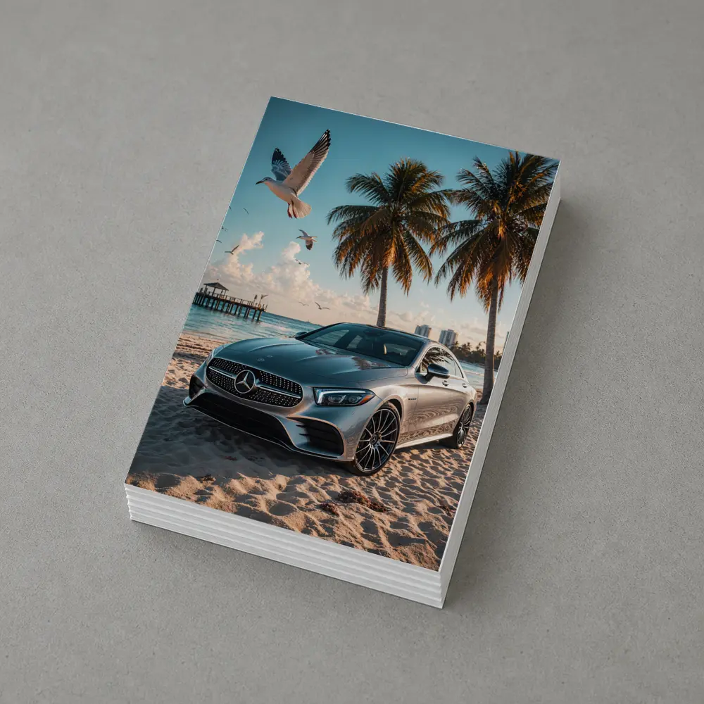 Mercedes CLS Parked on Sunny Beach – Postcards