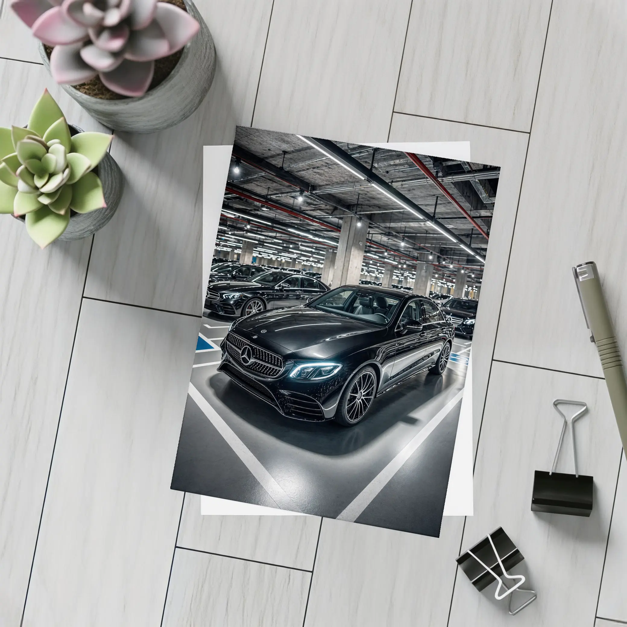 Mercedes Benz E Class Underground Parking Night – Postcards