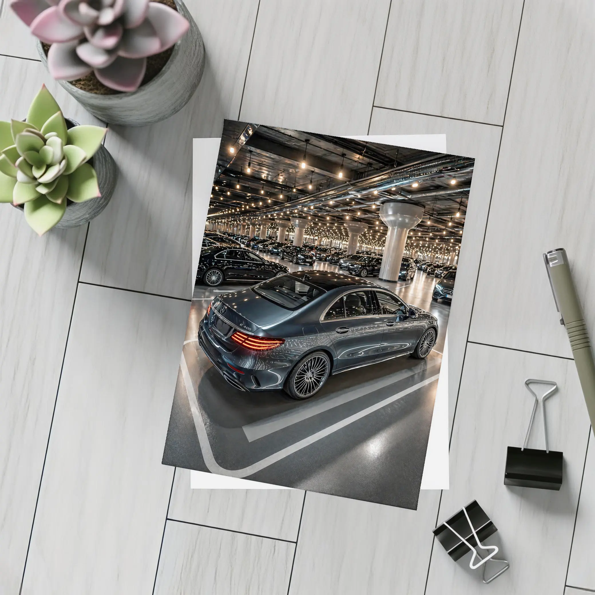 Mercedes E Class Sedan Indoor Parking Lot – Postcards