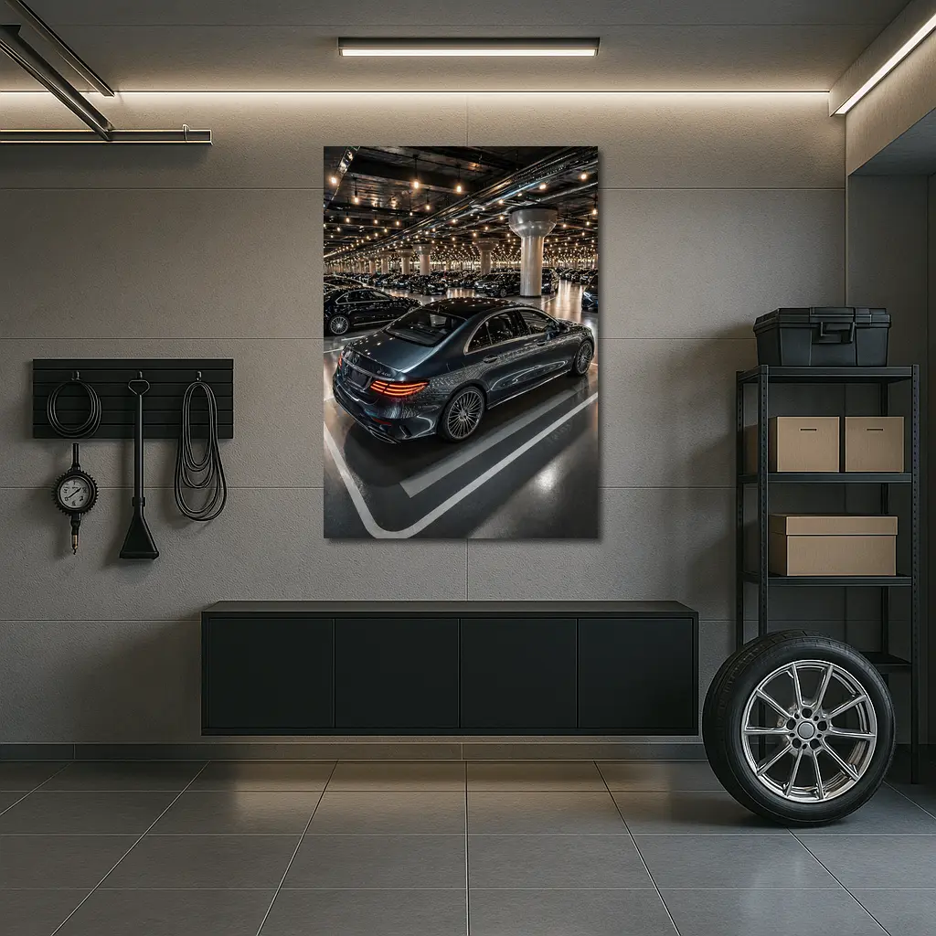 Mercedes E Class Sedan Indoor Parking Lot – Wall Art