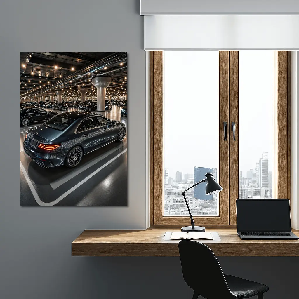 Mercedes E Class Sedan Indoor Parking Lot – Wall Art